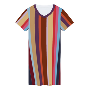 SBI QUEEN Women's V-neck Short Sleeve Mini Dress - Candy Striper