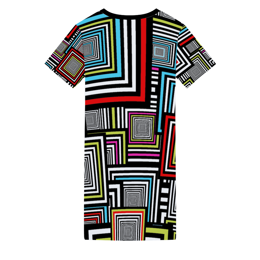 SBI QUEEN Women's V-neck Short Sleeve Mini Dress - City Blocks